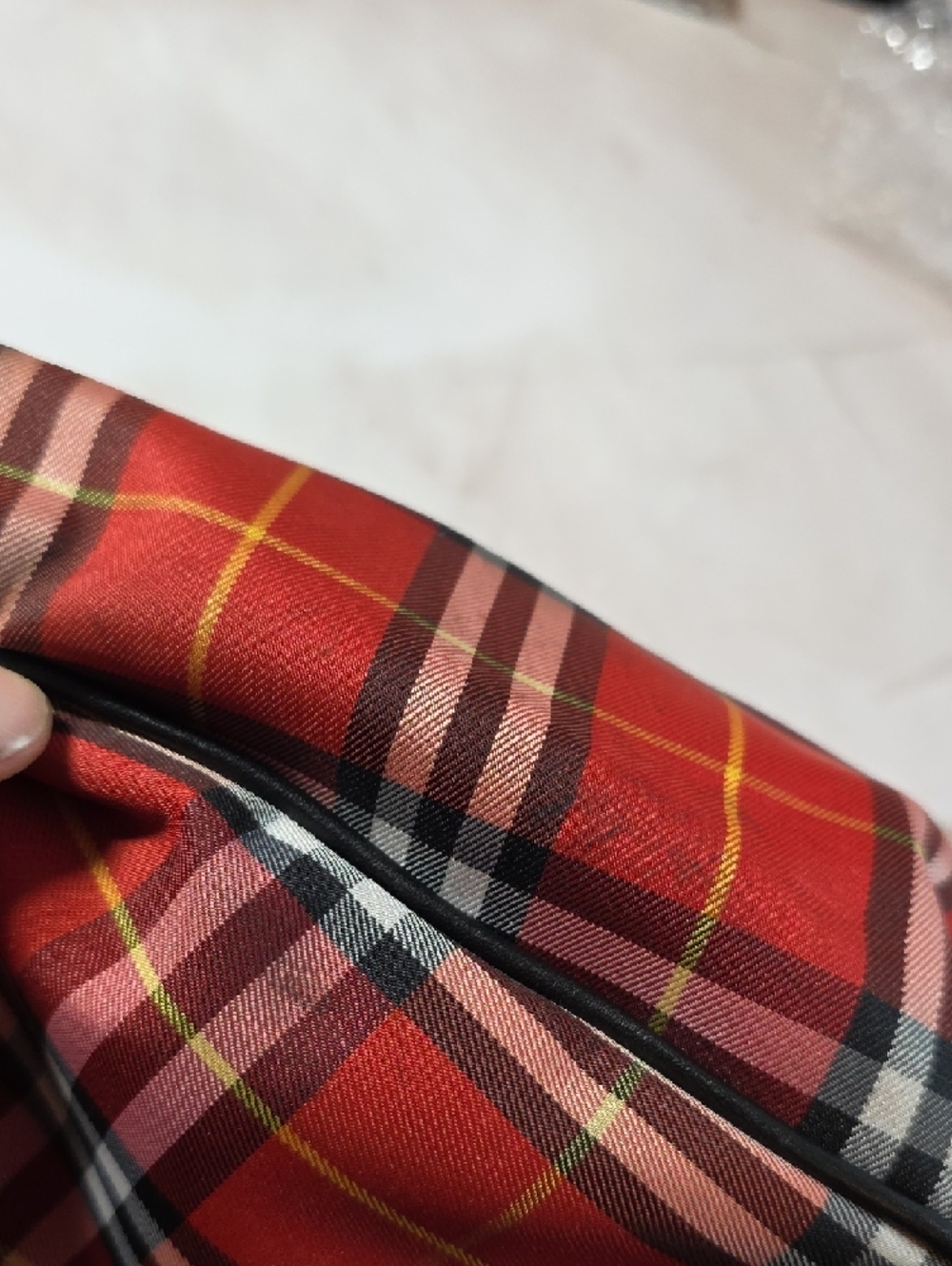 Burberry Red Plaid Shoulder Bag with Black Trim - Picture 9 of 15